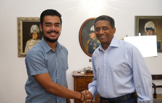 President receives young Seychellois Tennis Player Damien Laporte