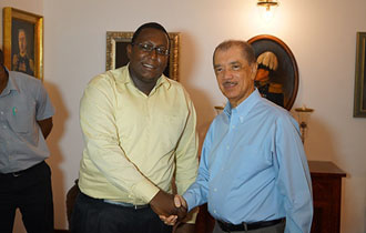 Young award-winning Seychellois entrepreneur Jimmy Port-Louis meets President